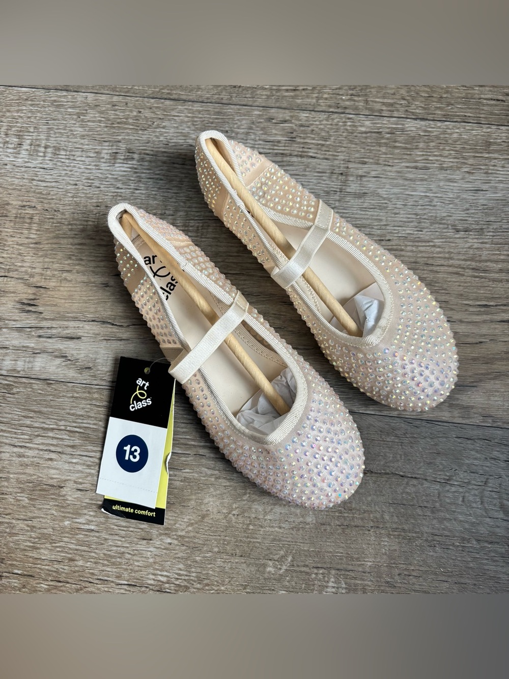 Art Class Little kids girl Mesh Rhinestone ballet shoes in beige size 13